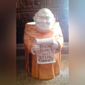 Vintage Treasure Craft Friar Monk Cookie Jar Thou Shall Not Steal  Cookies 11.5"